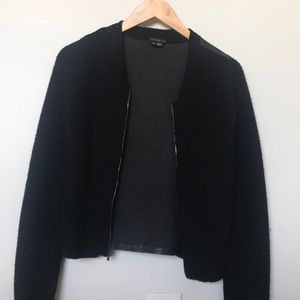Theory sweater jacket with leather back, cropped